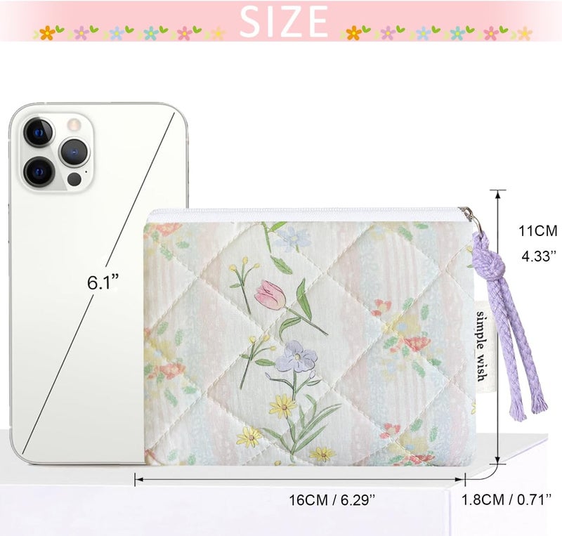 Modacarry Store Cotton Quilted Floral Coin Purse Digital Camera Pouch with Cute Prints Zipper for Women Girls (FLOWERS) - Image 3